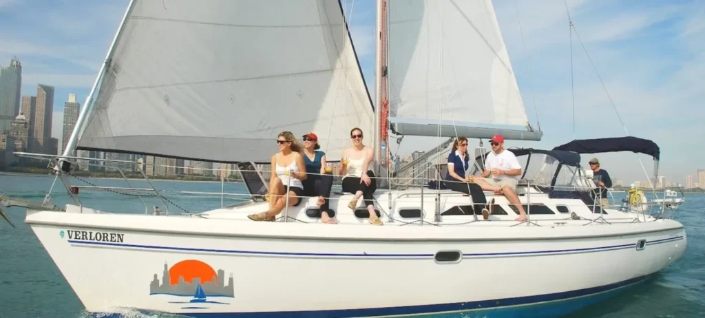 Sailboat charter on Lake Michigan with the Chicago skyline