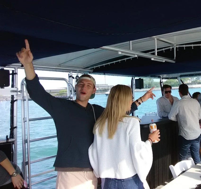 Inside seating area of a private Chicago party boat rental with space for groups