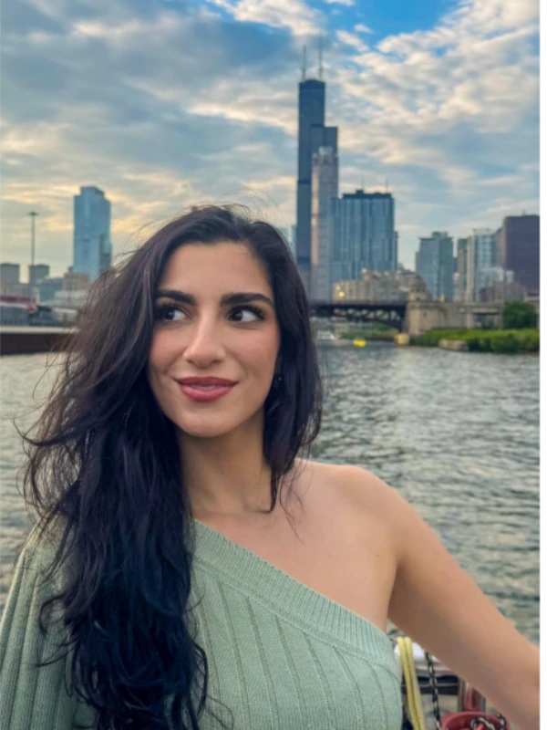 Guest enjoying Chicago skyline views on a private boat charter in Chicago.