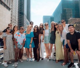 Large group enjoying a private boat party charter in Chicago