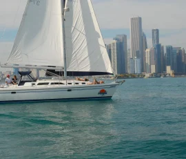 Private luxury sailboat on Lake Michigan near the Chicago waterfront