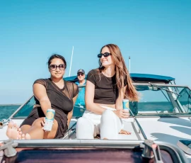 Group enjoying a boat rental at the Chicago Playpen